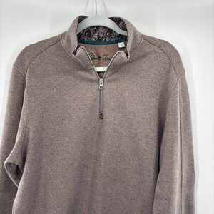 Robert Graham Delage‎ 1/4 Zip Sweater L Taupe Classic Fit Golf Mens Cotton